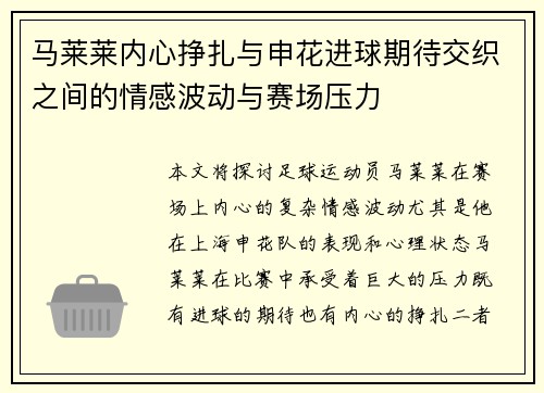 马莱莱内心挣扎与申花进球期待交织之间的情感波动与赛场压力